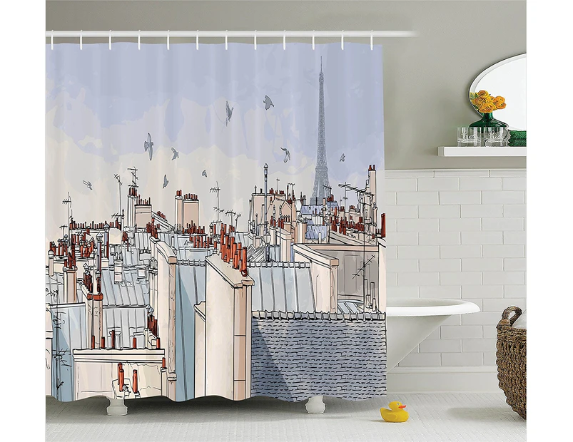 (180cm  W By 180cm  L, Multi 8) - Ambesonne Paris City Decor Collection, Paris Roofs with Eiffel Tower Birds Sky Clouds Panoramic Scenic Design, Polyester