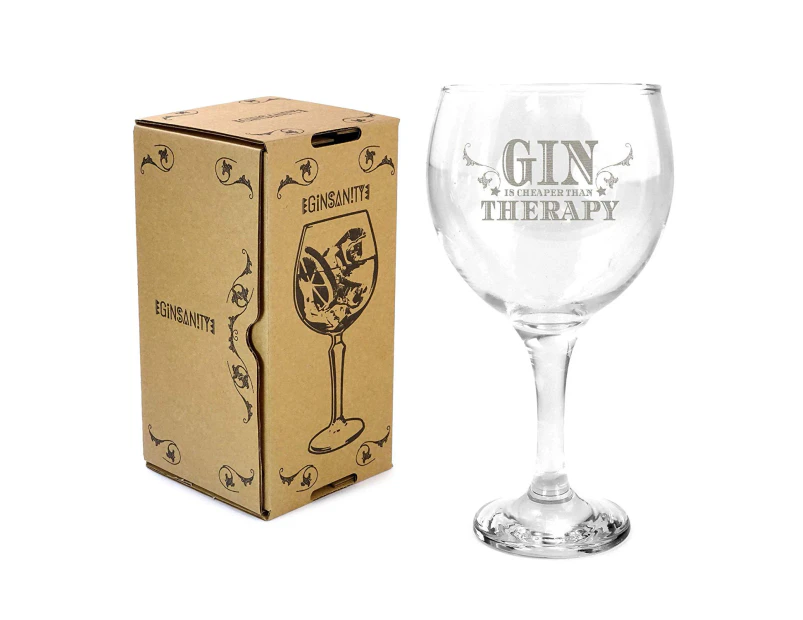 Ginsanity 22oz (645ml) Gin & Tonic Copa Balloon Cocktail Glass & Giftbox - Gin is Cheaper than Therapy