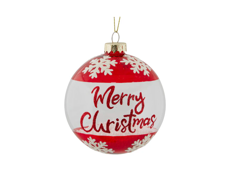 Christmas Tree Decoration - Merry Xmas Glass Hanging Bauble