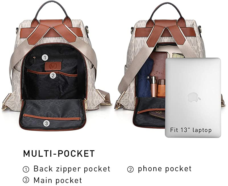 0-beige) - MKP Women Fashion Backpack Purse Mutil Pockets Signature  Anti-Theft Rucksack Travel School Shoulder Bag Handbag with Wristlet |  