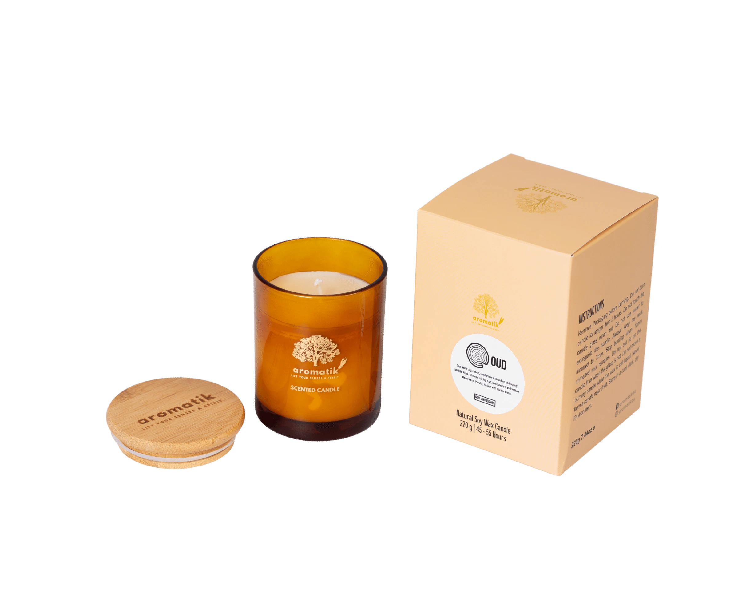 Aromatik - "Oud" - Premium Scented Soy Candle 220 GMS (55 Hours)