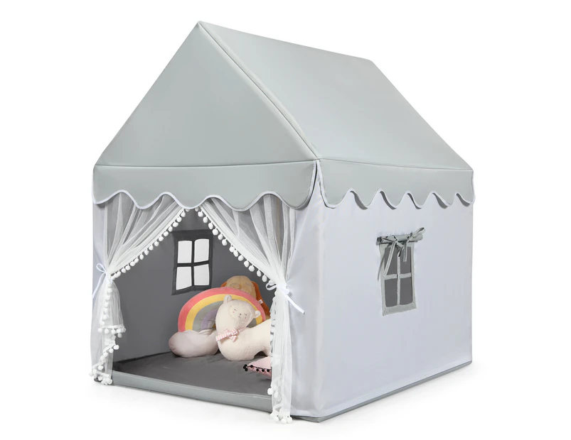 Costway Wood Kids Play house Fairy Play Tent Princess Castle Playhouse w/Cotton Mat, Indoor Boys & Girls, Xmas Birthday Gift