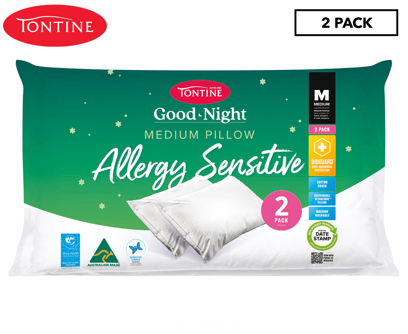 Tontine Good Night Allergy Sensitive Pillow Twin Pack