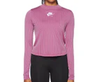 Nike Sportswear Women's Air Mock-Neck Long Sleeve Rib - Purple Smoke/Fireberry/White