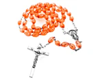 (Orange) - Catholic Rosary with Metal Crucifix Cross Made in Italy Miraculous Pink Oval Beads (Orange)