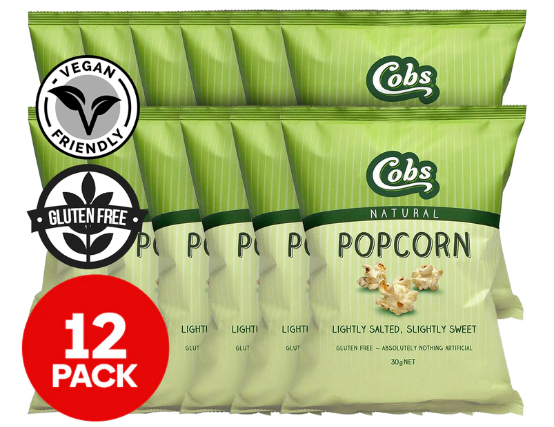 12 x Cobs Natural Popcorn Lightly Salted & Slightly Sweet 30g