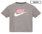 Nike Sportswear Youth Girls' Futura Crop Tee / T-Shirt / Tshirt - Carbon Heater/Sunset Purple
