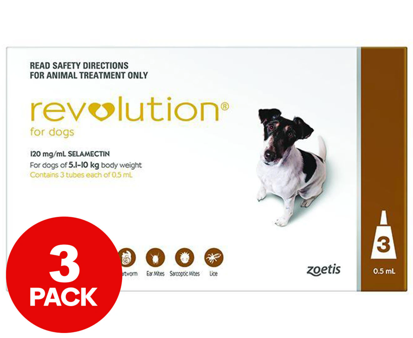 3pk Revolution Flea, Heartworm & Ear Mite Treatment For Dogs 5.1-10kg