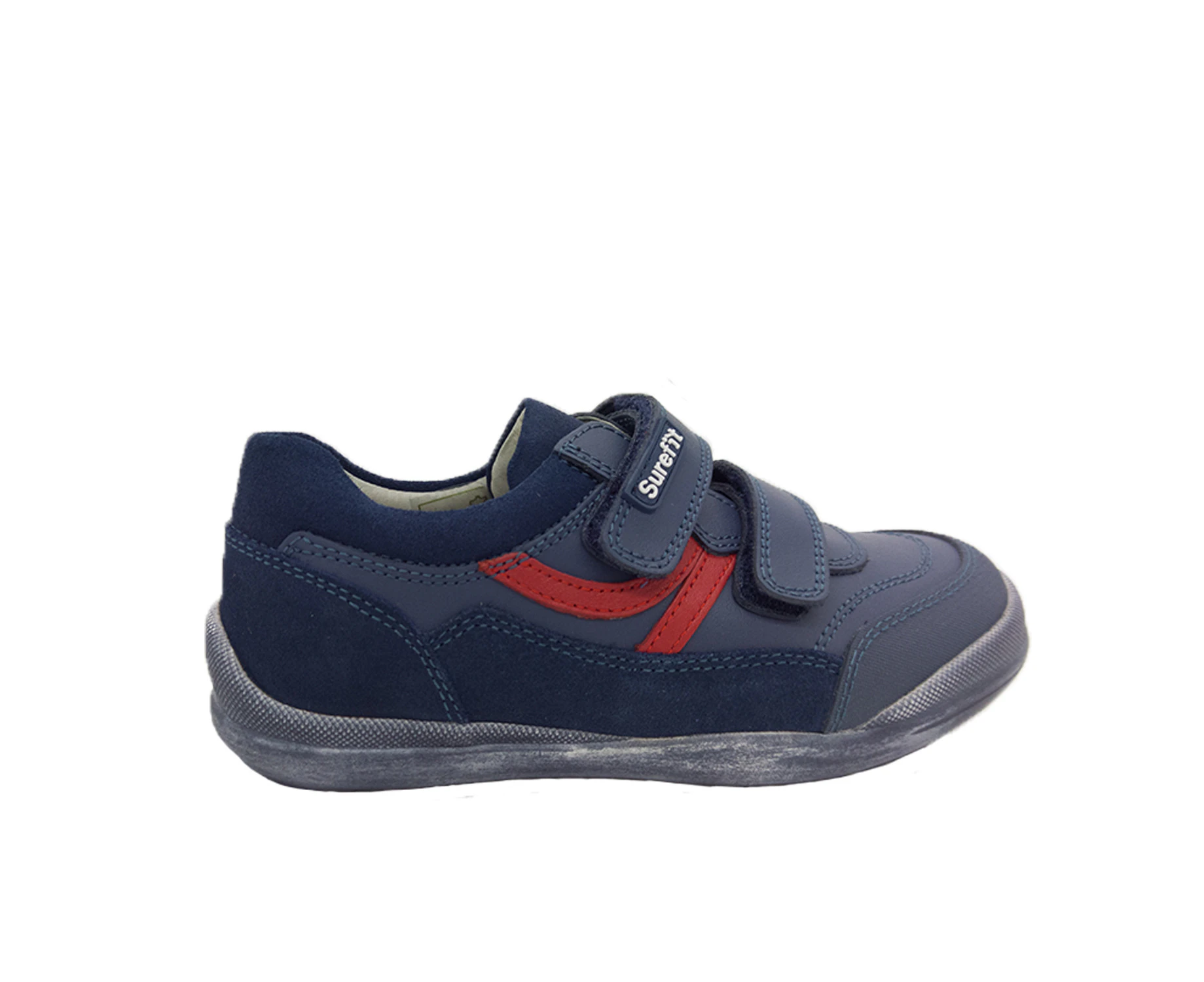 Boys Shoes Surefit Danny Leather Casuals Hook and Loop Straps Flat Sole - Navy