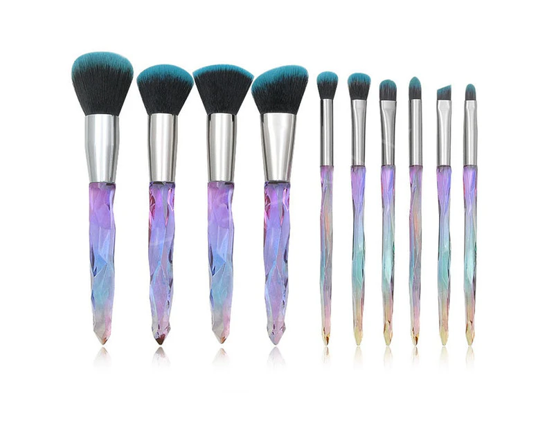 Beakey Makeup Eye Brush Set 10 Pieces Gradient Latest Diamond Handle Makeup Brushes-Pink Light Blue