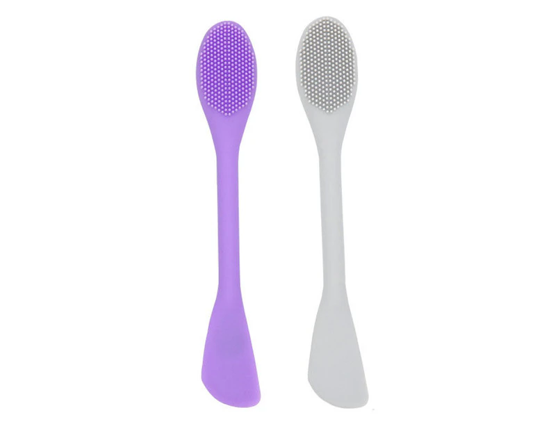 Beakey 2Pcs Double-Ended Silicone Face Mask Brush Silicone Mask Applicator Brushes Makeup Brush-Purple+Gray