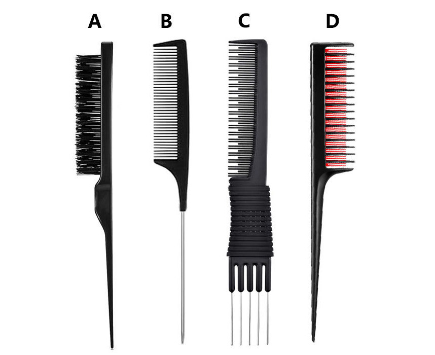 6 PC Purple Rat Tail Styling Comb with Stainless Steel Pintail Braiding  Combs 