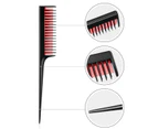 Beakey 4 Pack Black Carbon Lift Teasing Combs With Metal Prong Triple Pin Rat Tail Comb Nylon Bristle Hair Comb Brush-ABCD