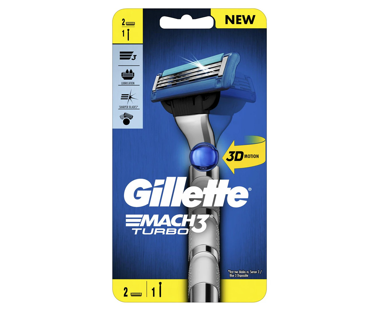 Gillette Mach3 Turbo Razor 1 Handle + 2 Cartridges