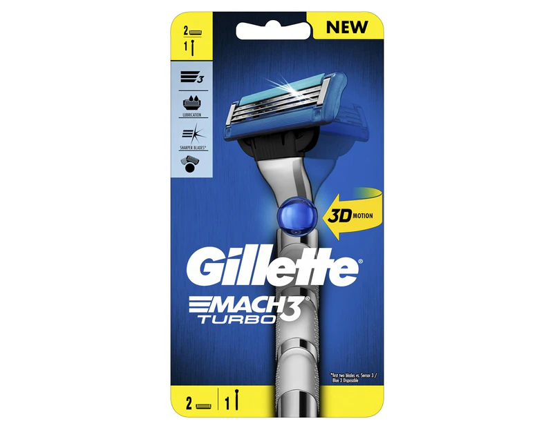 Gillette Mach3 Turbo Razor 1 Handle + 2 Cartridges