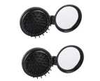 Beakey 2Pcs Round Folding Traval Pocket Hair Brush Mini Hair Comb With Makeup Mirror-Black