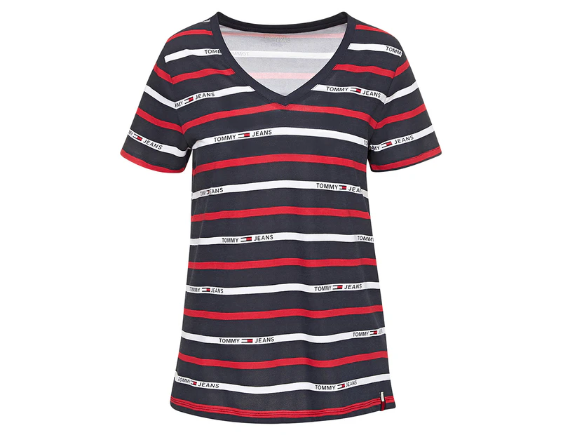 Tommy Hilfiger Women's Blossom Stripe V-Neck Tee / T-Shirt / Tshirt - Sky Captain Multi