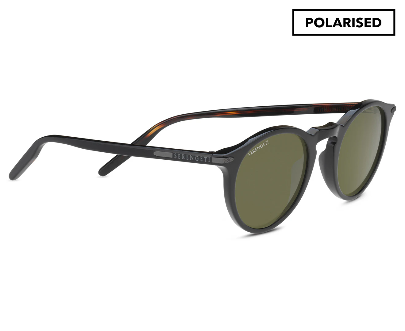 Serengeti Unisex Raffaele Polarised Sunglasses - Shiny Black/Dark Tortoise/Green