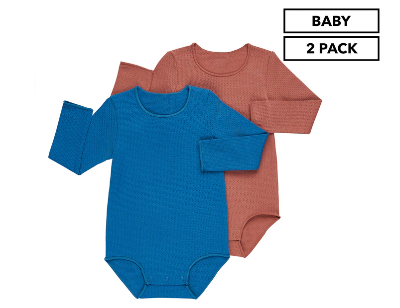 Bonds Baby Wondercool Eyelet Long Sleeve Bodysuit 2-Pack - Blue/Brown