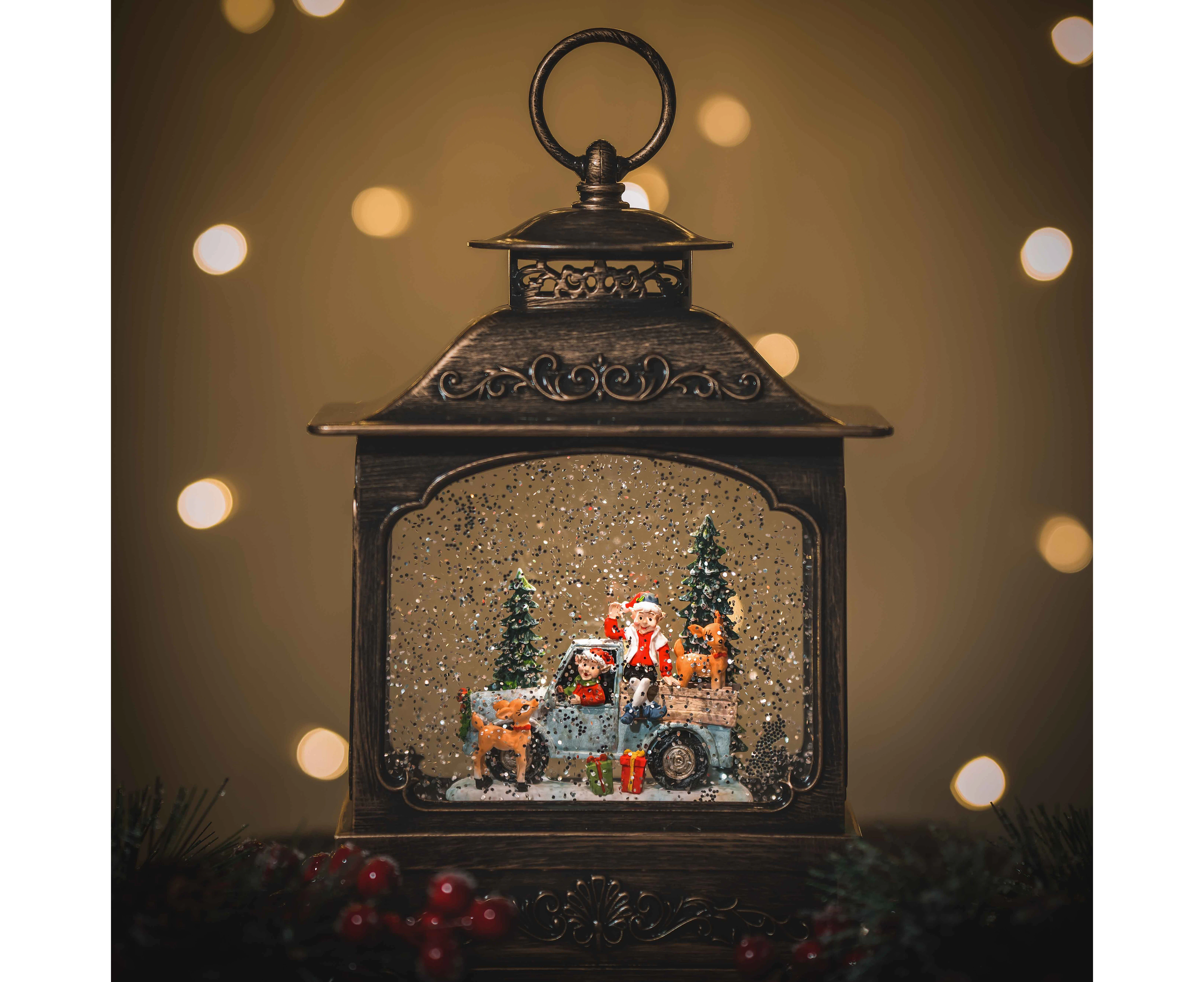 Christmas Snowing French Lantern - Elves Truck