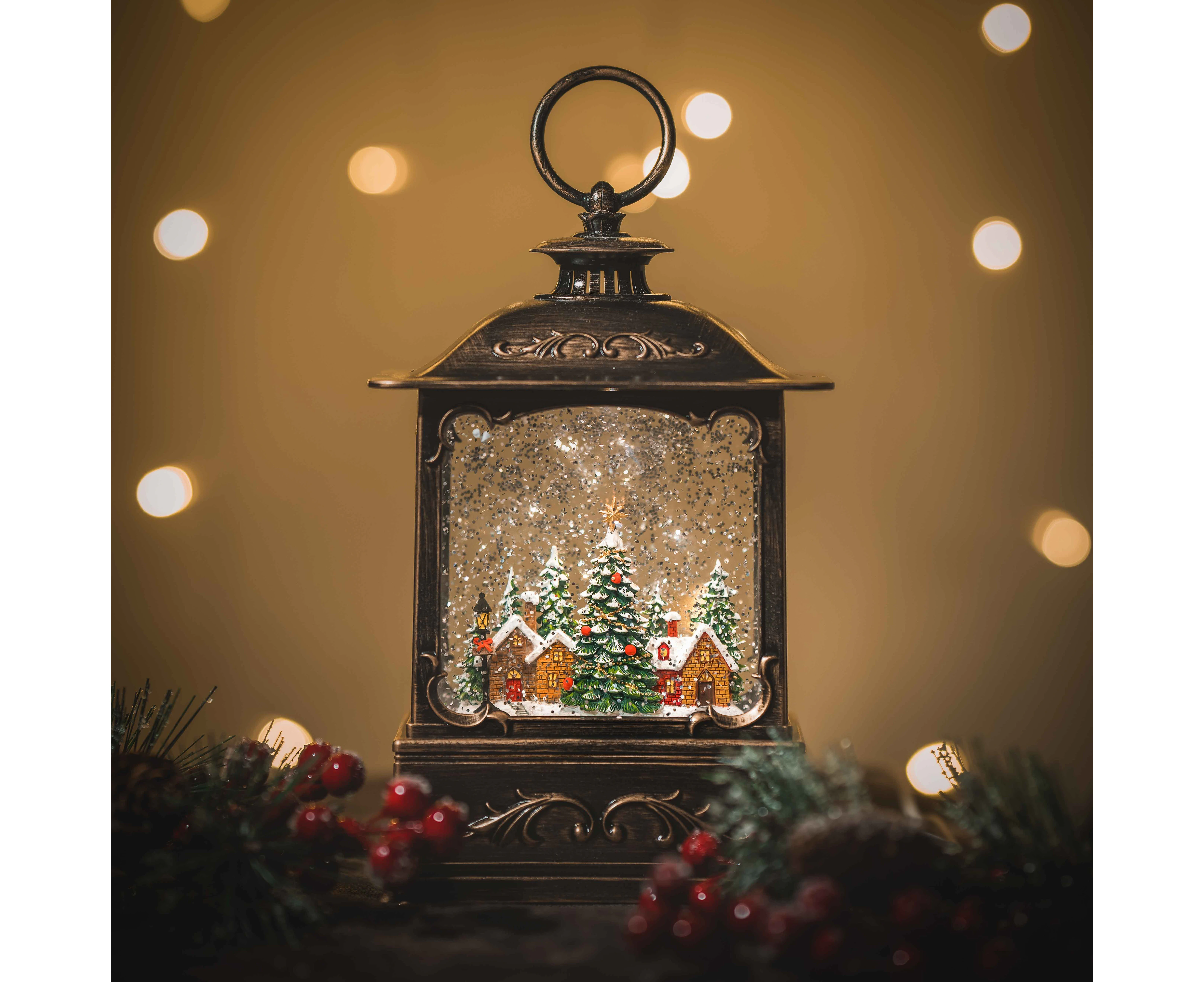 Christmas French Lantern Snowing Xmas Town 22cm Xmas Musical Lights Decor