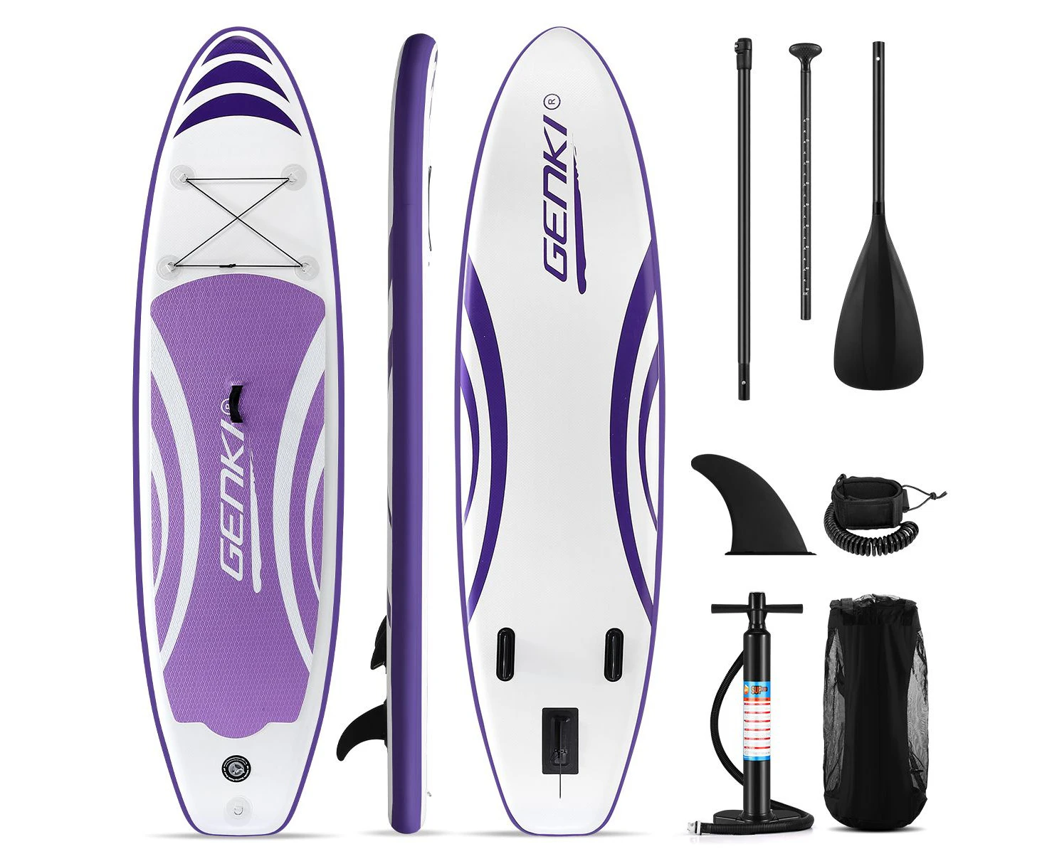 GENKI Stand Up Paddle Board 2 in1 Inflatable SUP Surfboard Kayak Purple