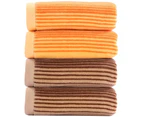 (2 Orange 2 Brown) - Pidada Hand Towels Set of 4 Striped Pattern 100% Cotton Soft Absorbent Towel for Bathroom 35cm x 70cm (Orange and Brown)