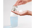 (White) - mDesign Modern Glass Refillable Foaming Soap Dispenser Pump Bottle for Bathroom Vanities or Kitchen Sink, Countertops - Frost with Satin Pump Hea