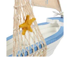 Sailboat Model Decoration -Wooden Ship Sailing Boat Home Decor, Beach Nautical Theme, Blue & White