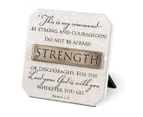 (Title Bar Plaque) - Strength White Resin Plaque With Bronze Title Bar And Scripture Verse Joshua 1:9