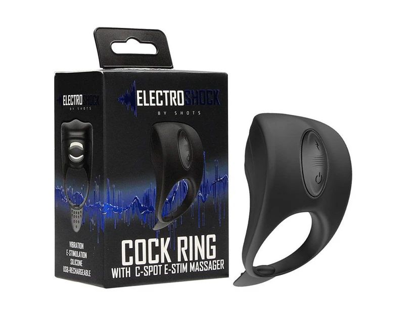 Electro Shock Cock Ring - Black USB Rechargeable Cock Ring with E-Stim