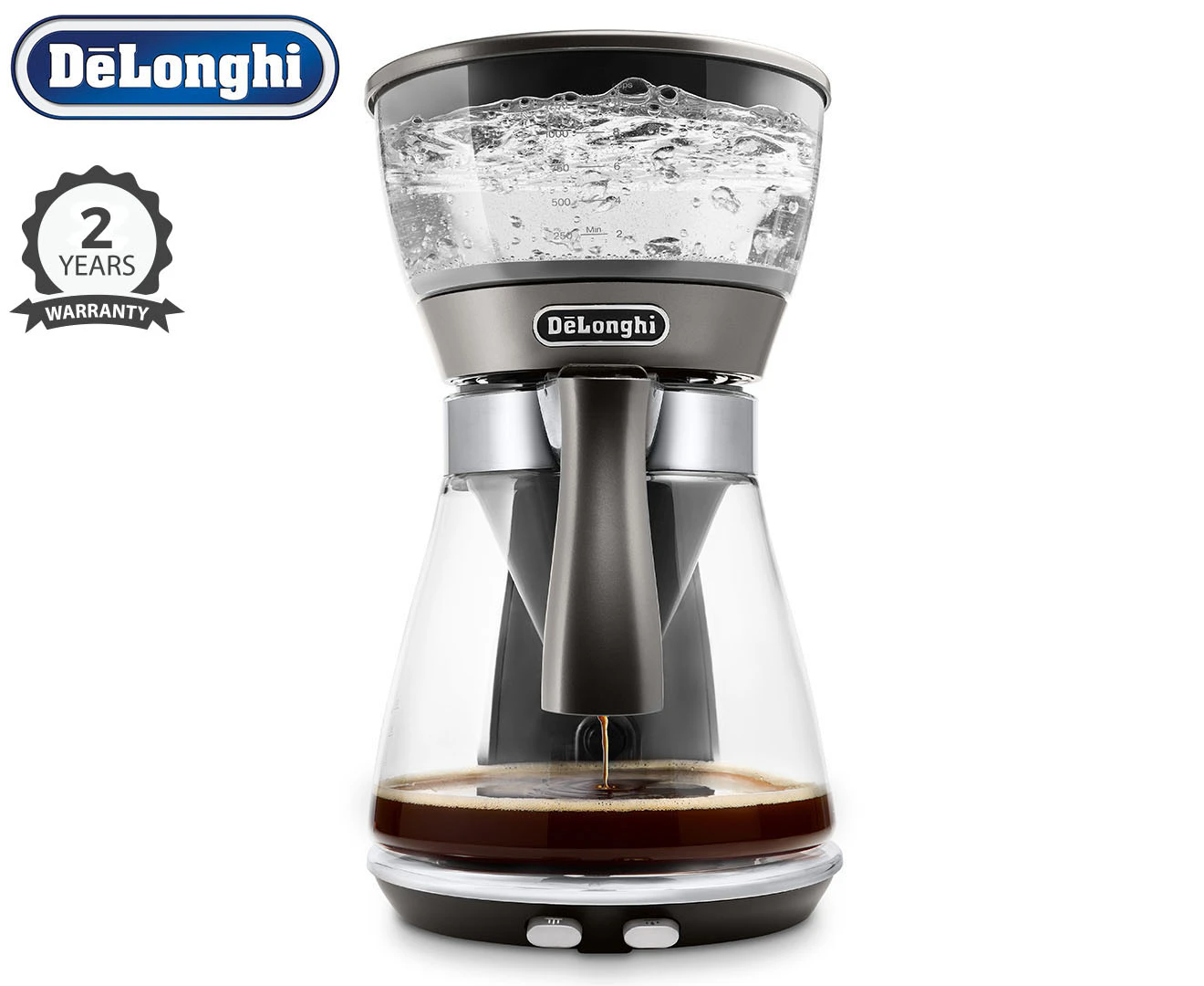 DéLonghi 1.2L Clessidra 2-in-1 Drip & Pour-Over Coffee Machine - Silver/Clear | ICM17210