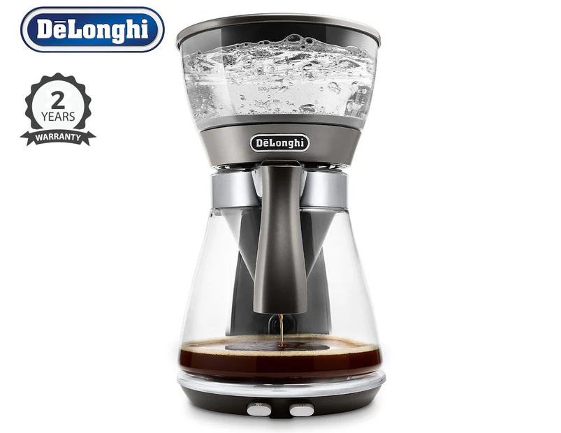 DéLonghi 1.2L Clessidra 2-in-1 Drip & Pour-Over Coffee Machine - Silver/Clear | ICM17210