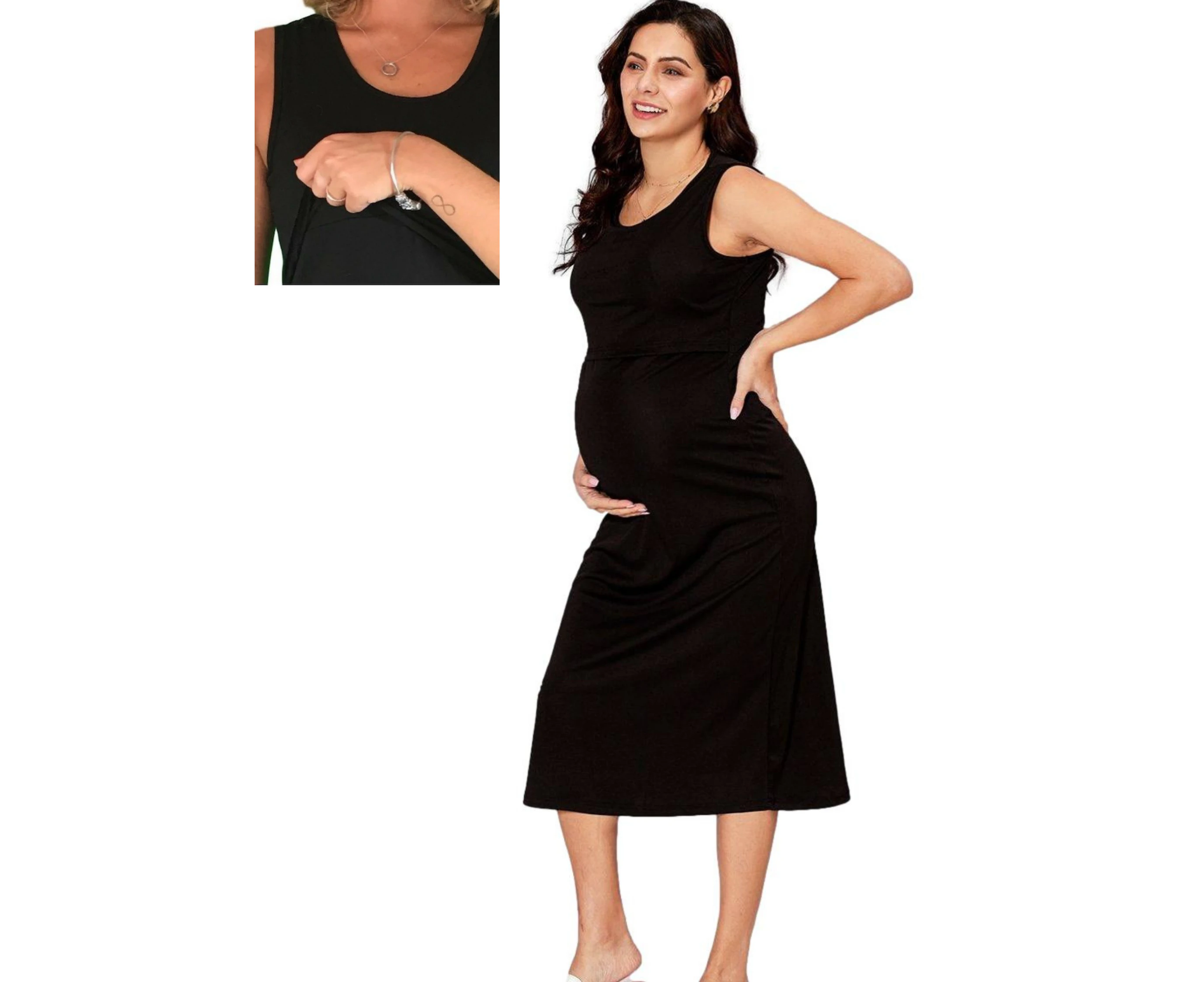 Lilly & Me Maternity & Nursing Lift Up Tank Dress - Black