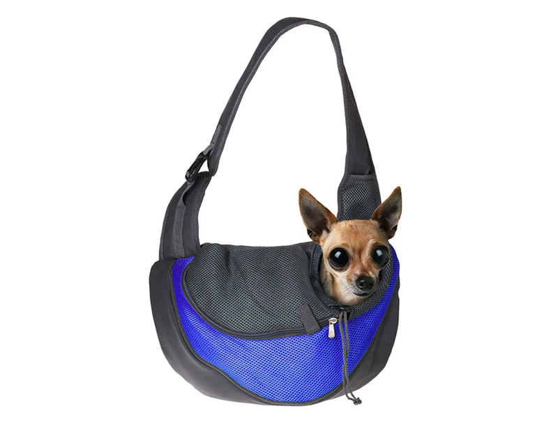 Hands-Free Pet Shoulder Sling Carrier with Adjustable Strap-L-Blue