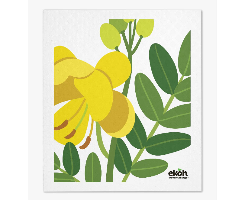 Dish Cloth Compostable Sponge Cleaning Cloth Cassia Botanicals Yellow Flower Print