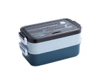 Stainless steel double-layer lunch box with cutlery-Blue