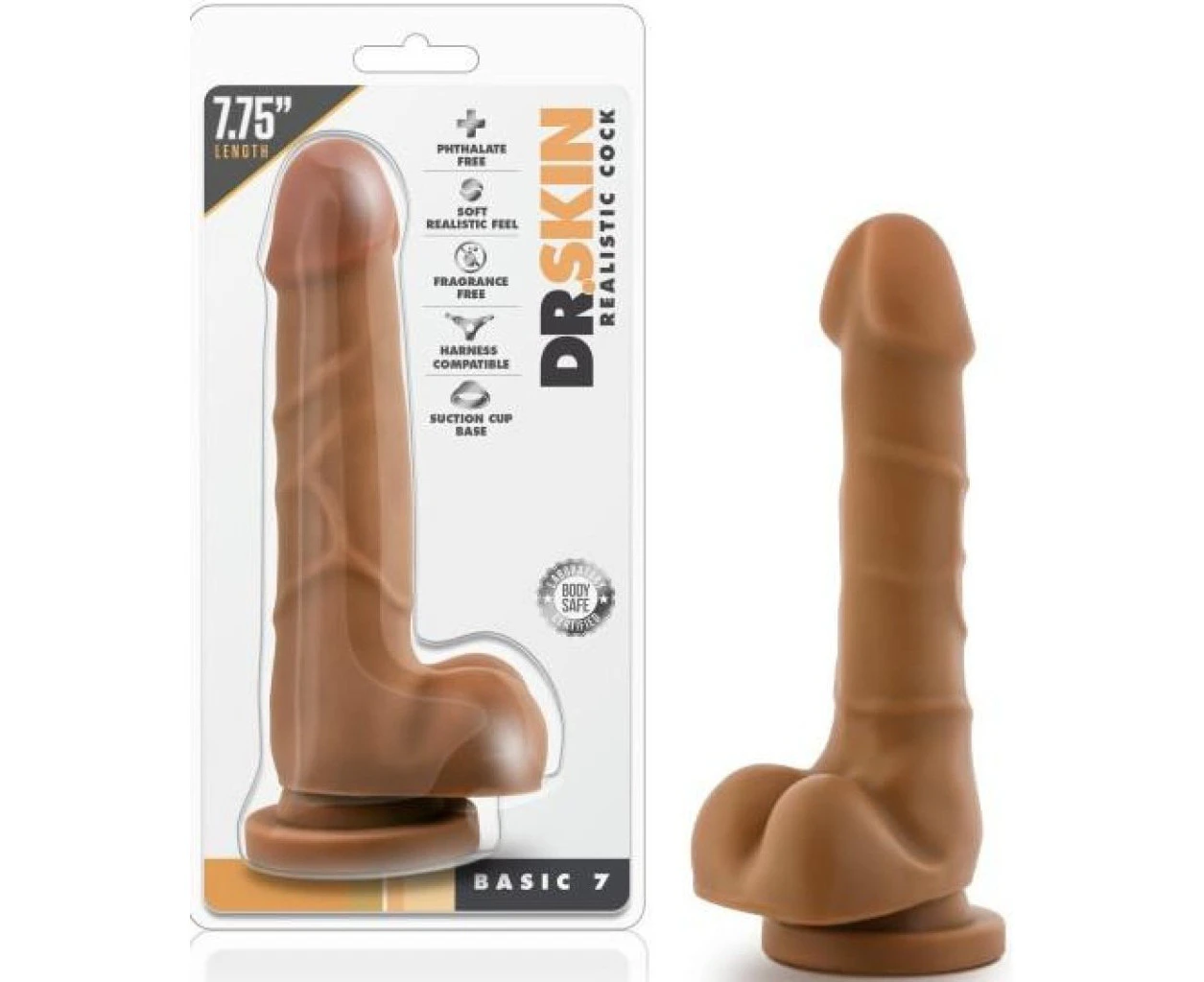 Dr. Skin Realistic Cock Basic 7.75 Inches Mocha Tan Dildo For Sensual Pleasure Model Ds 7.75 Mt