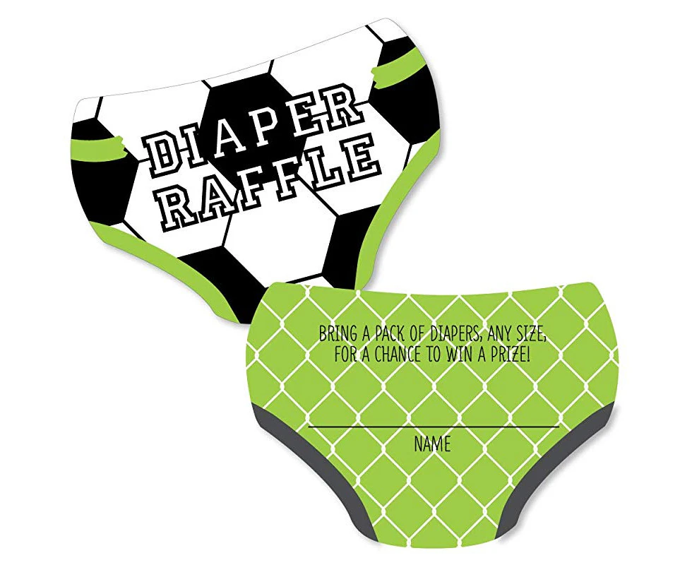 Big Dot of Happiness Goaaal - Soccer - Nappy Shaped Raffle Ticket Inserts - Baby Shower Activities - Nappy Raffle Game - Set of 24