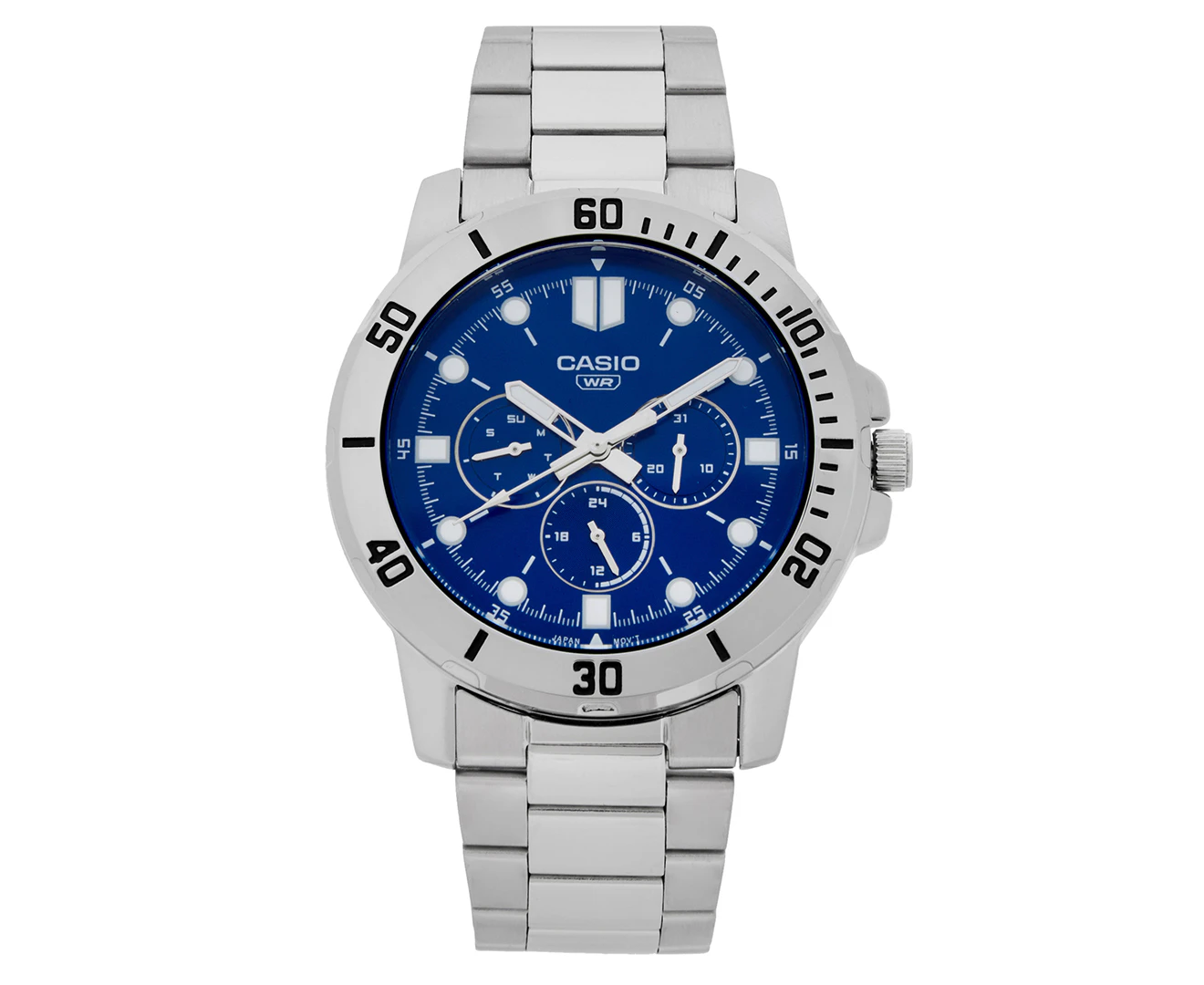 Casio Men's 45mm MTPVD300D-2E Stainless Steel Analog Watch - Silver/Blue