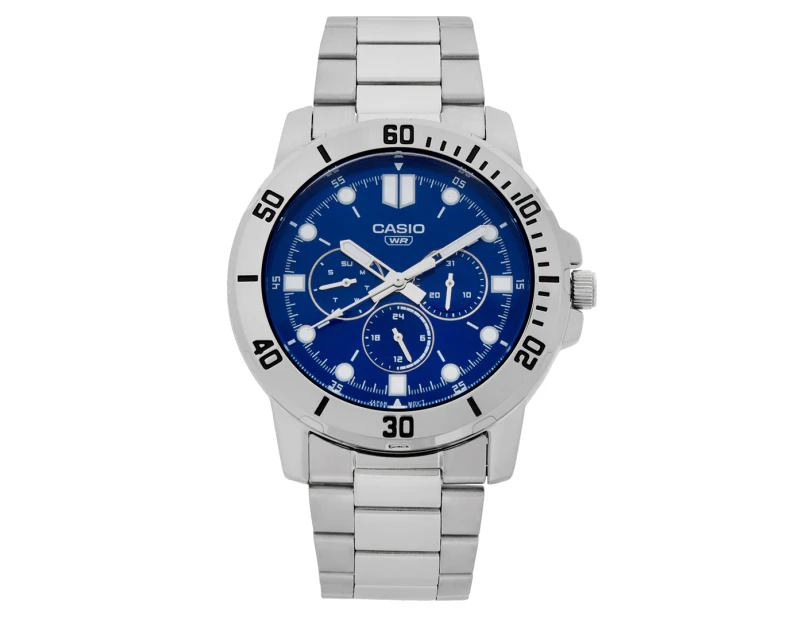 Casio Men's 45mm MTPVD300D-2E Stainless Steel Analog Watch - Silver/Blue