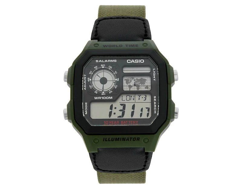 Casio Men's 43mm AE1200WHB-3B Digital Nylon Watch - Khaki/Black