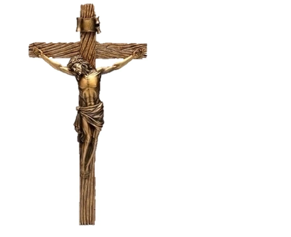 Wood Inspired Bronze Wall Cross Crucifix Jesus Christ 62153