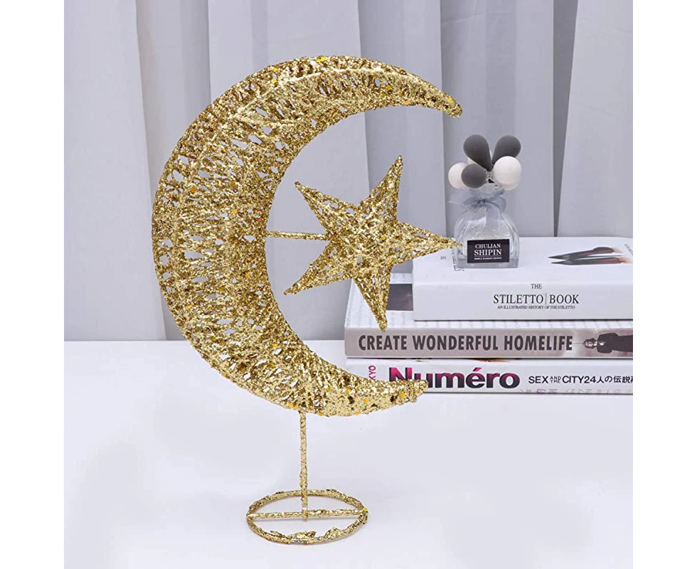 Uonlytech Iron Moon and Star Ornament Glitter Christmas Table Decoration Christmas Tree Decoration Wedding Birthday Holiday Party Supply 20cm (Golden)