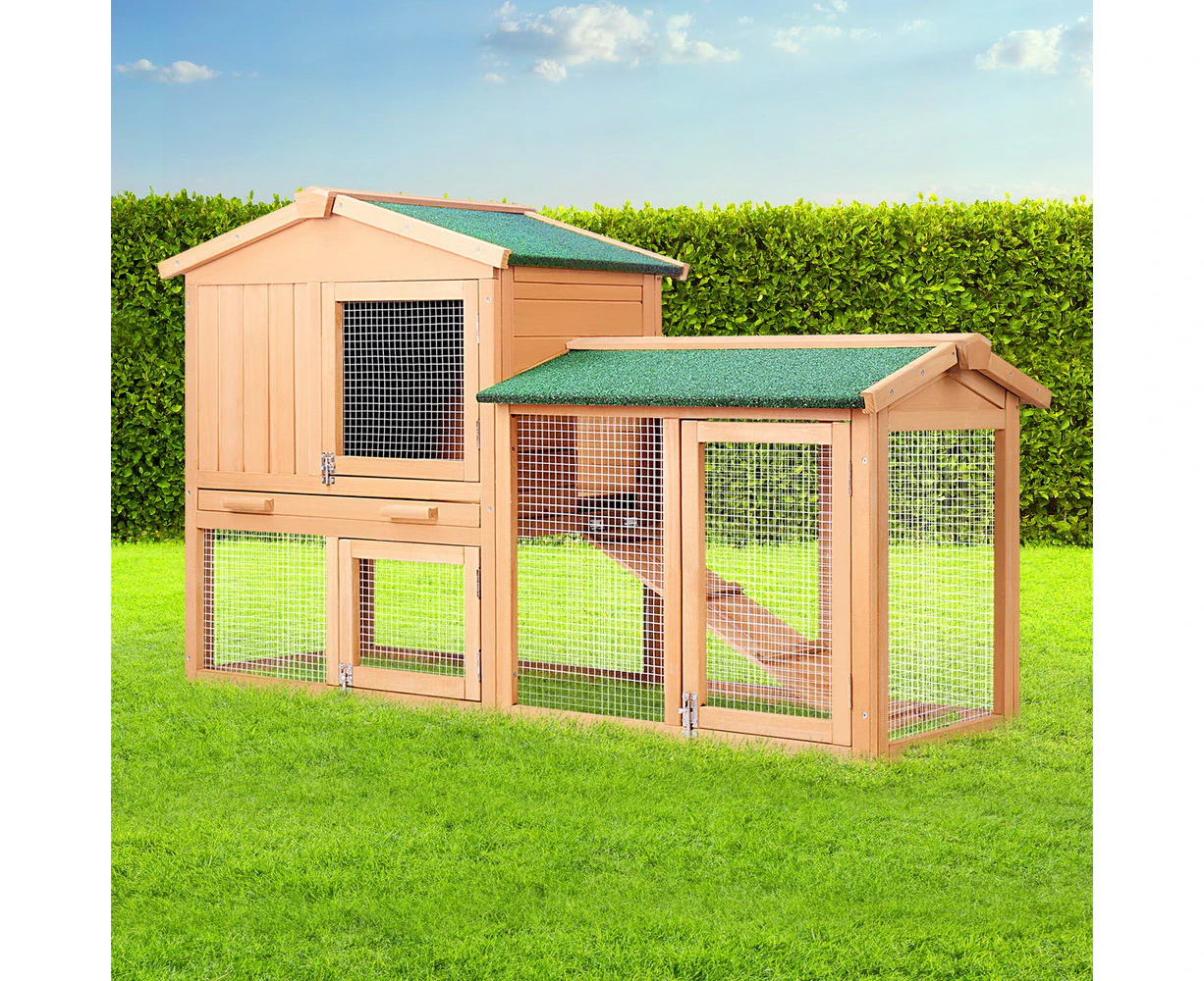 i.Pet Chicken Coop Rabbit Hutch 138cm x 44cm x 85cm Large House Run Cage Wooden Outdoor