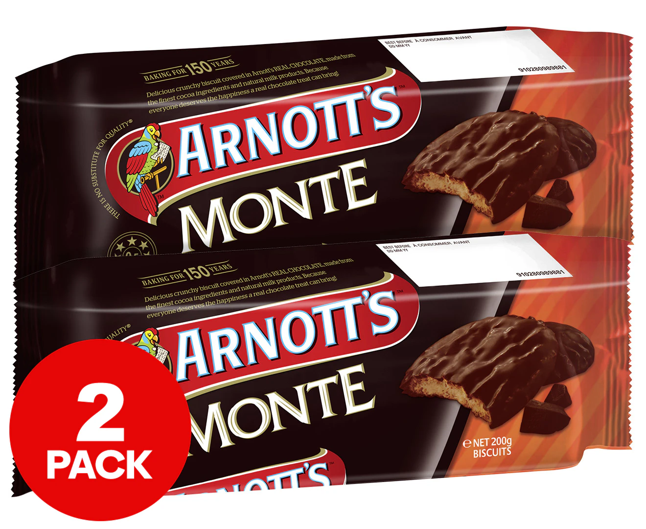 2 x Arnott's Monte Biscuits Chocolate 200g