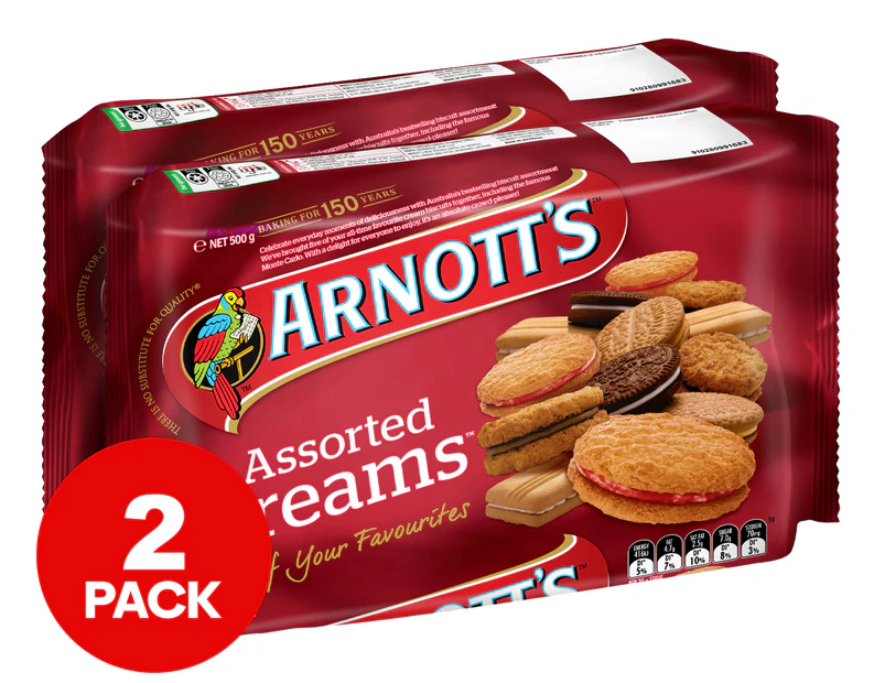 2 x Arnott's Assorted Creams Biscuits 500g