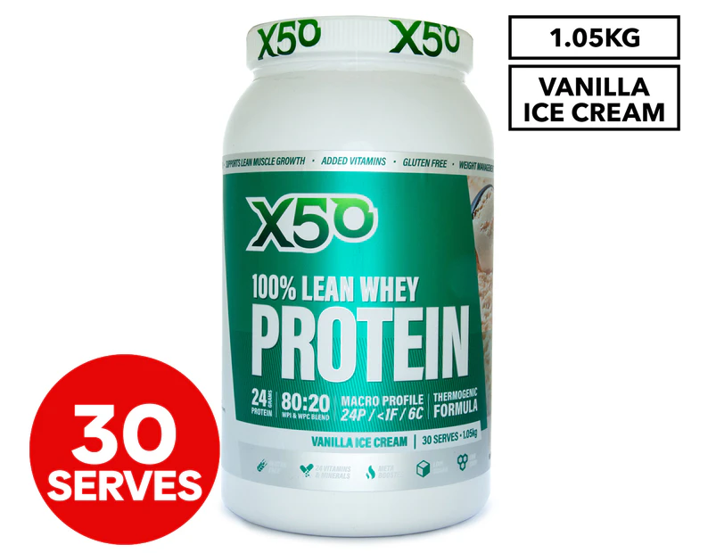 X50 100% Lean Whey Protein Vanilla Ice Cream 1.05kg / 30 Serves
