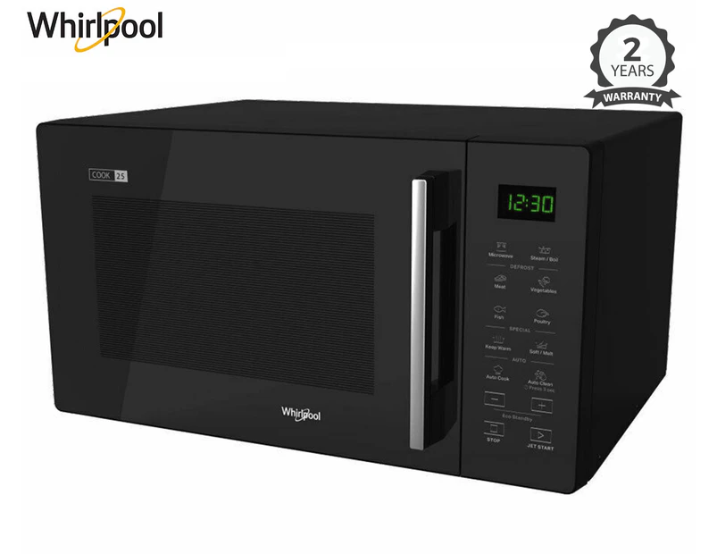 Whirlpool 25L Solo Microwave w/ Steam Function - Black MWT25BK