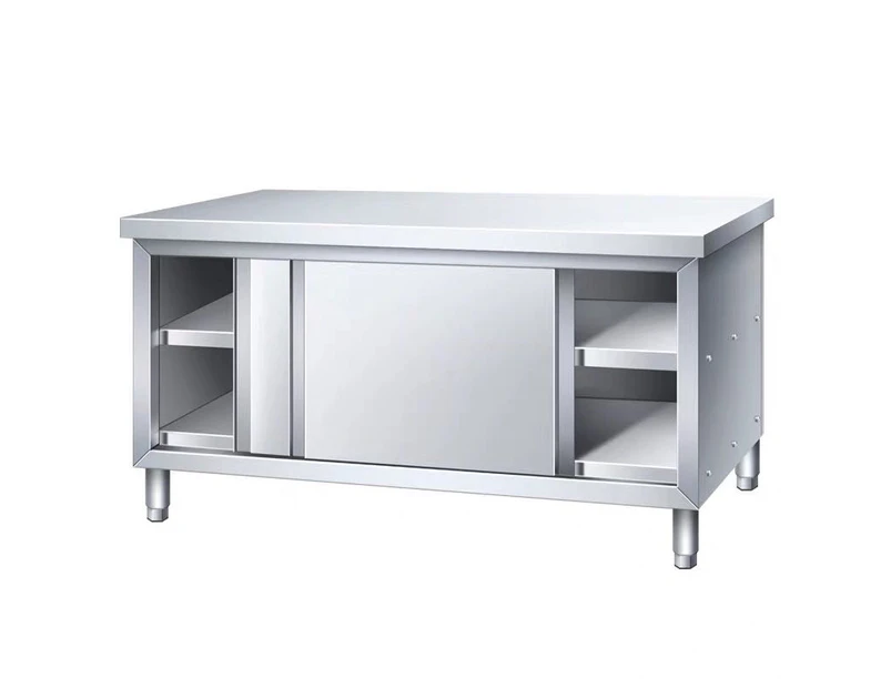 Stainless Steel Commercial Grade Work/Kitchen Table with Storage Cabinet - 150CM